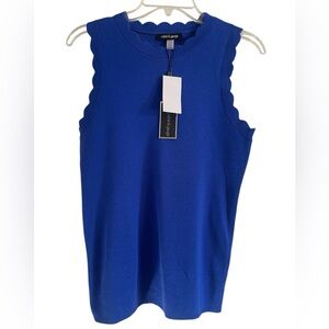 Cable & Gauge Sleeveless Scalloped Neck Stretch Knit Blouse Cobalt Blue Large